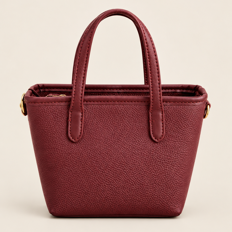 Burgundy Textured mini Tote Bag WITH CHERRY CHARM