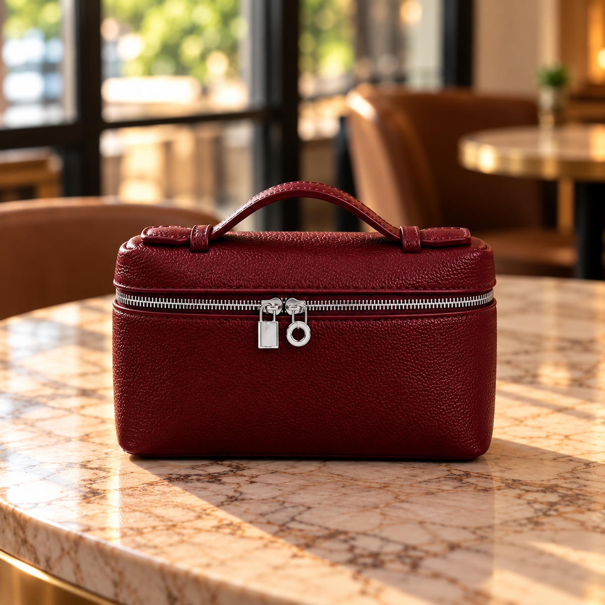 Burgundy Textured Leather Premium Vanity Style Handbag