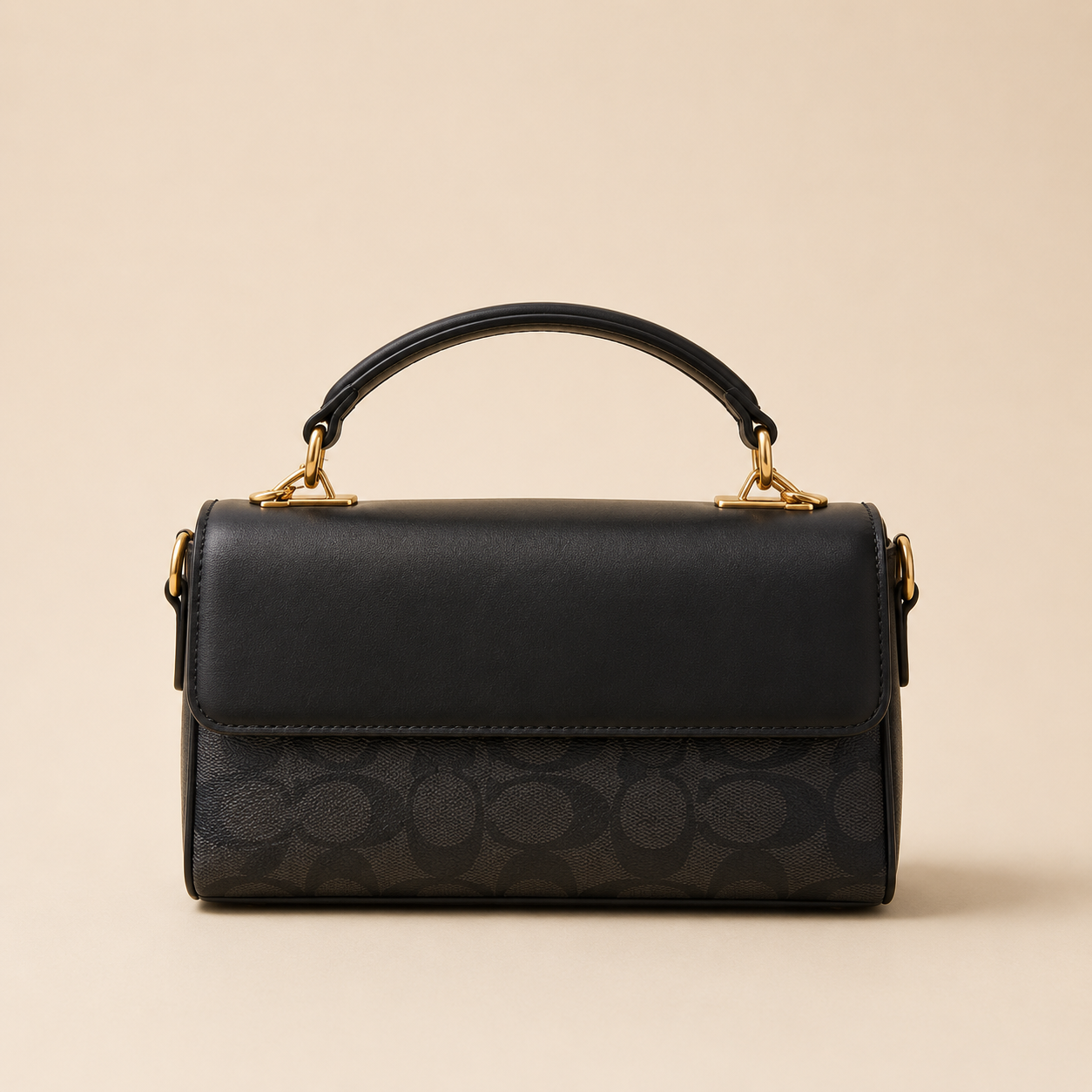 Elegant Black Structured Handbag with Detachable Shoulder Strap
