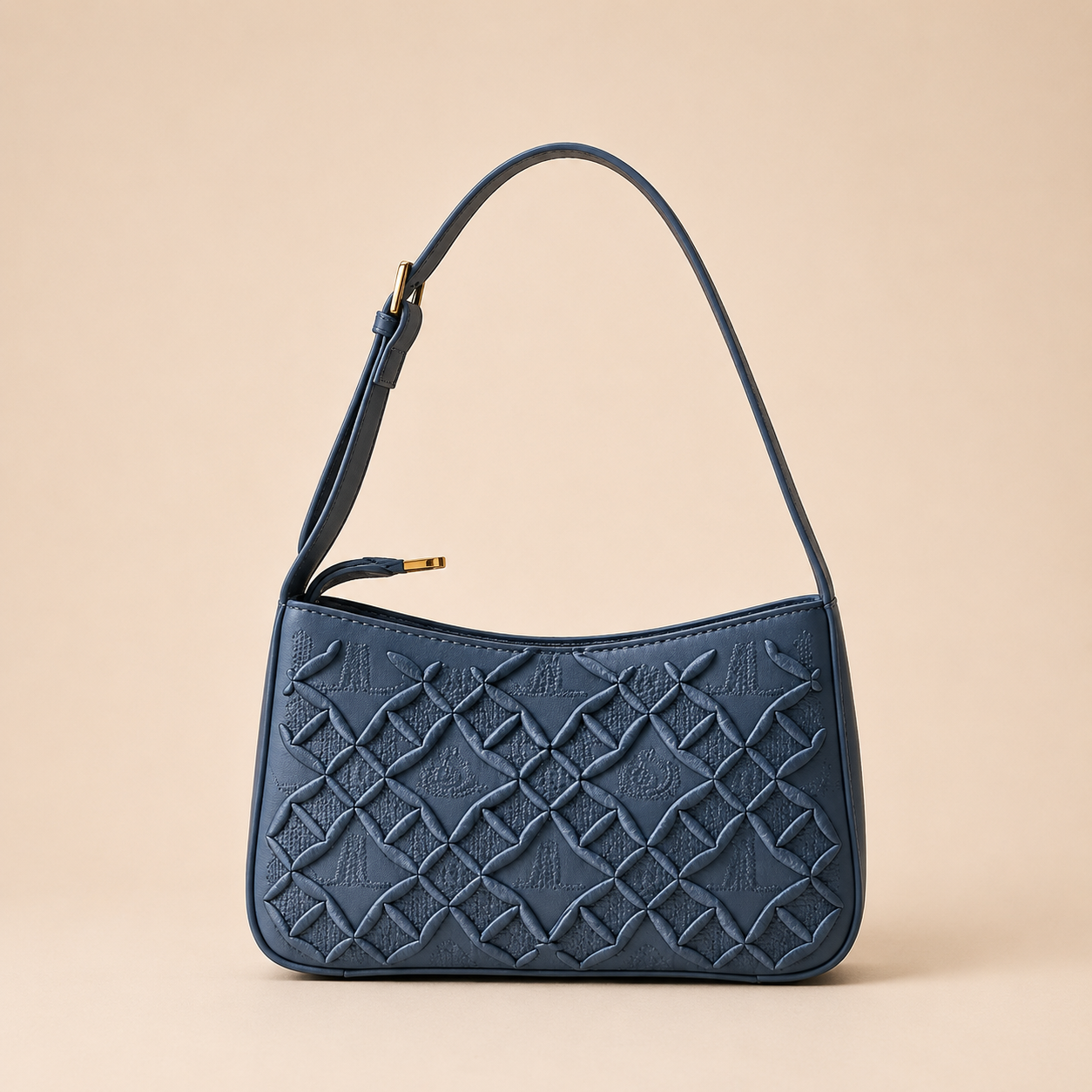 Blue Embossed Shoulder Bag with Adjustable Strap