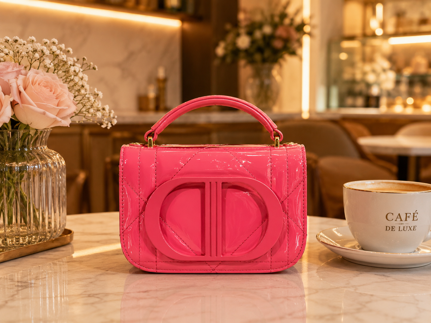 Pink Glossy Quilted Handbag