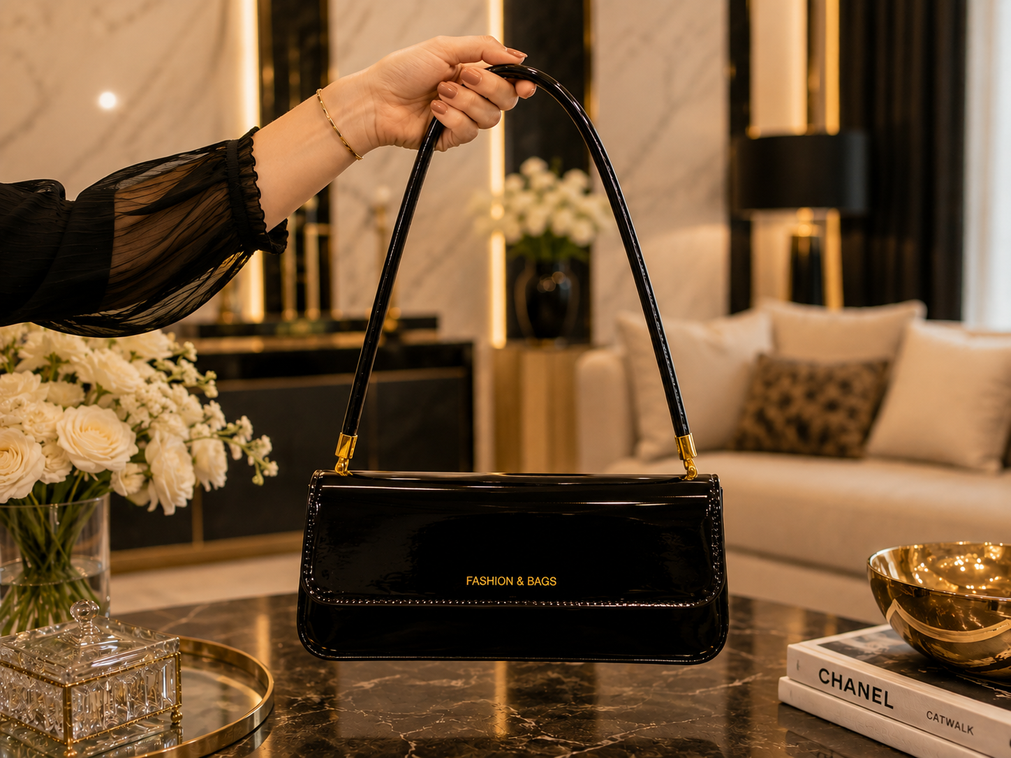 Black Glossy Shoulder Bag