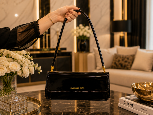 Black Glossy Shoulder Bag