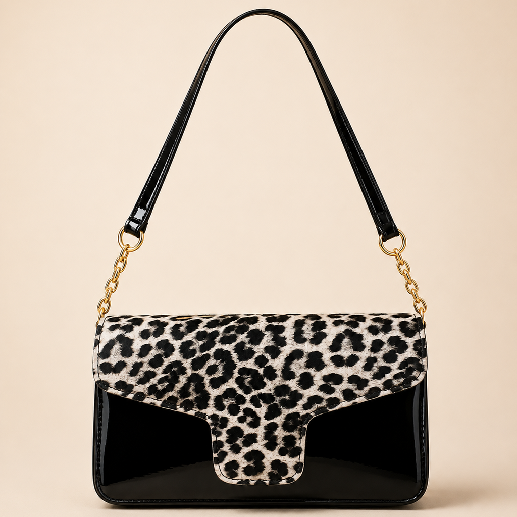 Black & White Leopard Print Shoulder Bag