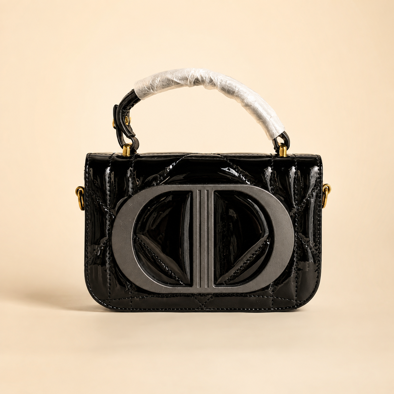Black Glossy Structured Handbag