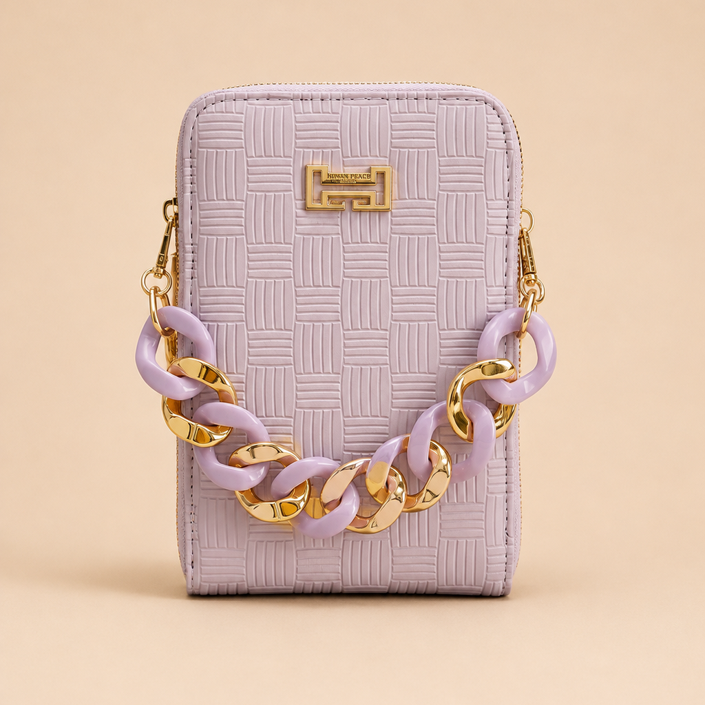 Lavender Textured Crossbody Bag with Statement Chain