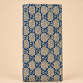 Blue Patterned Long Wallet with Classic Monogram Design