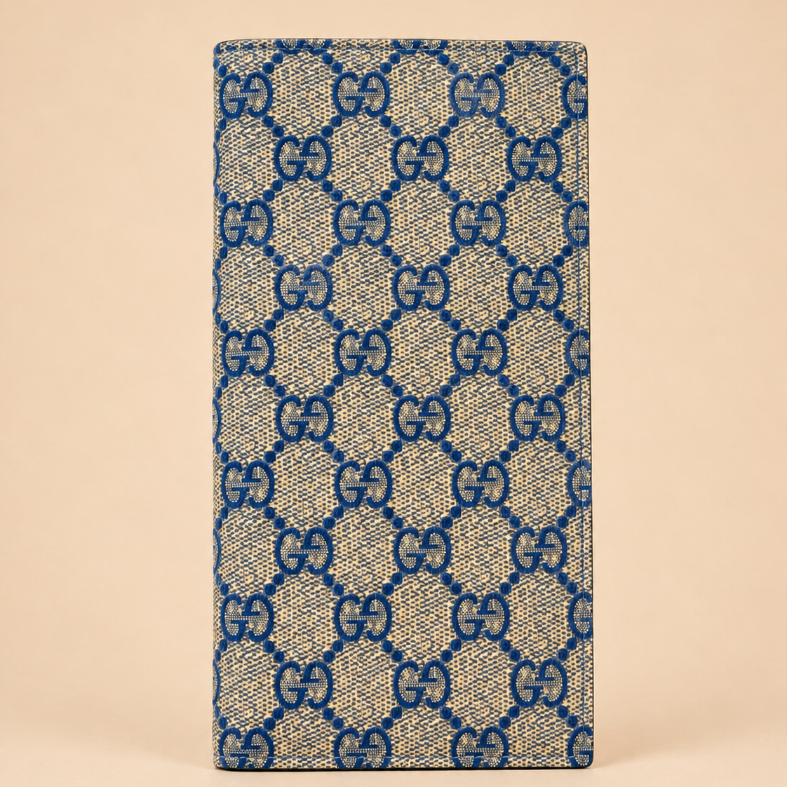 Blue Patterned Long Wallet with Classic Monogram Design