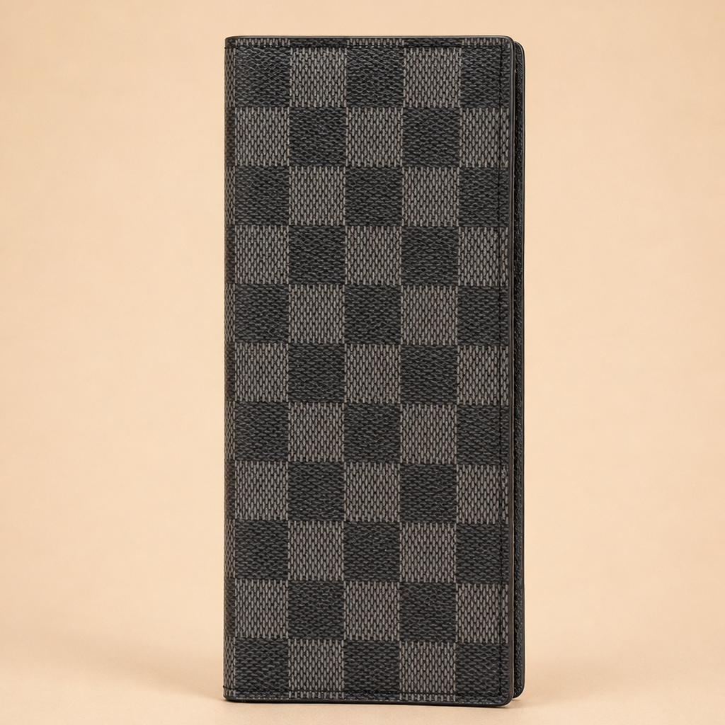 Black Textured Checkered Long Wallet