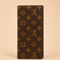 Brown Patterned Long Wallet with Gold-Tone Detailing