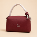 Burgundy Textured  Handbag with White Top Handle