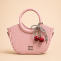 Pink Textured Top Handle Handbag with Cherry Charm