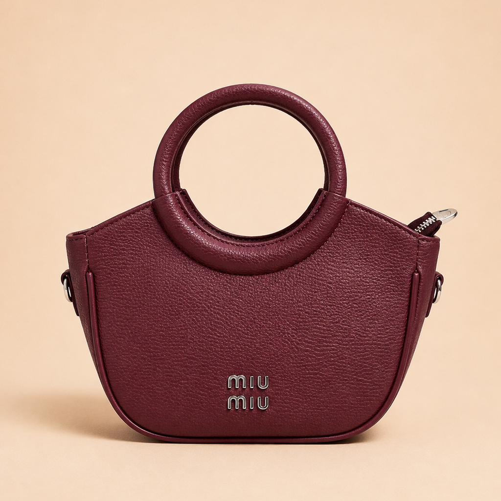 Burgundy Structured Top Handle Handbag with Round Handle