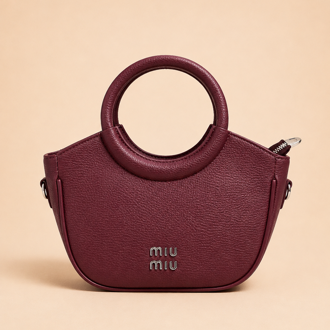 Burgundy Structured Top Handle Handbag with Round Handle