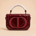 Burgundy Patent Quilted Glossy  Top Handle Bag with Statement Front Detail