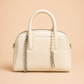 Ivory Super Soft Leather Handbag with Pearl & Chain Detail