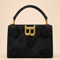 Black Butterfly Embroidered Handbag