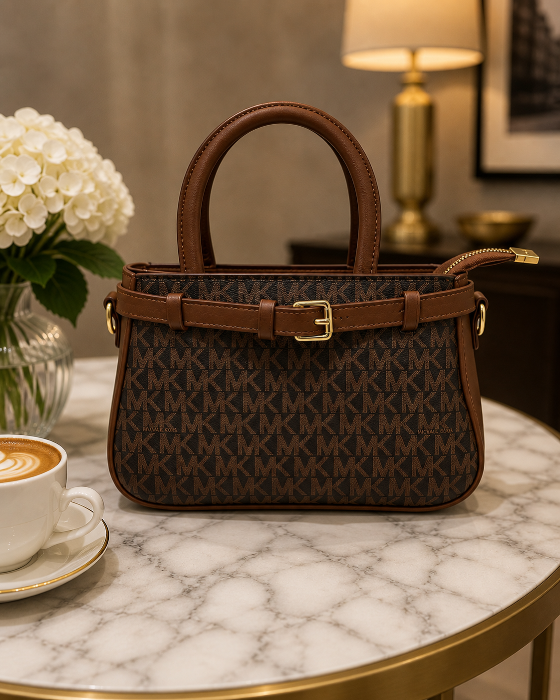 Brown Monogram Structured Handbag