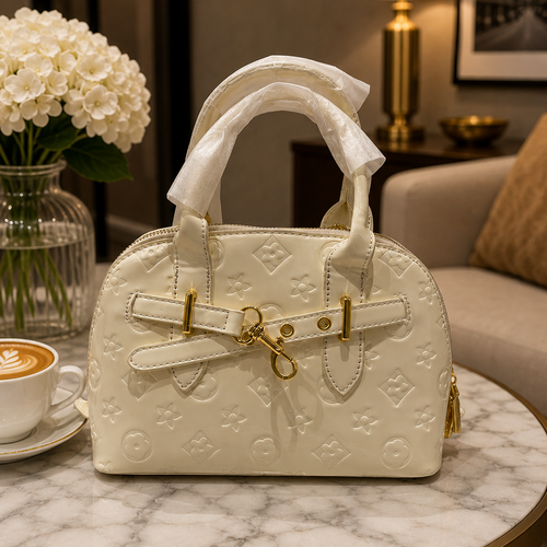 Ivory Embossed Patent Handbag