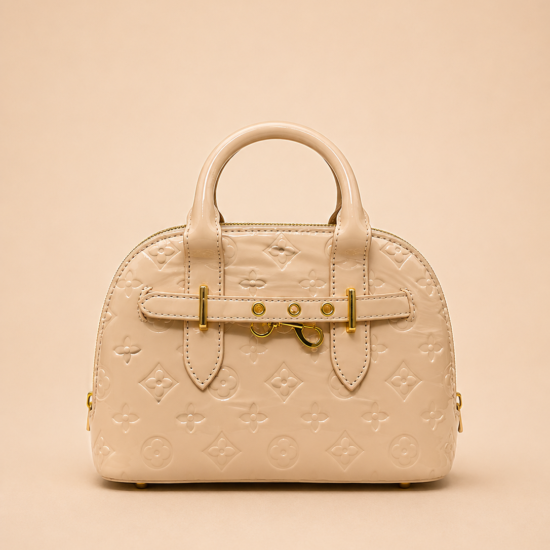 Cream tan Embossed Patent Leather Handbag