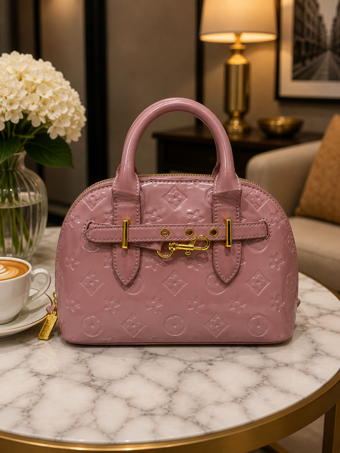 Pink Embossed Patent Leather Handbag