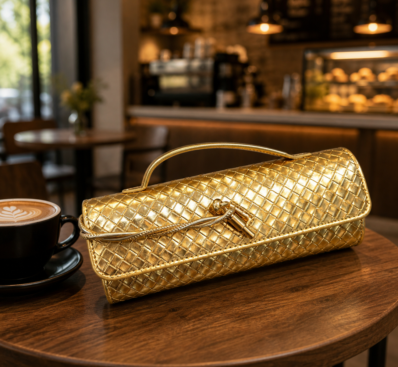 Gold Woven Clutch Handbag