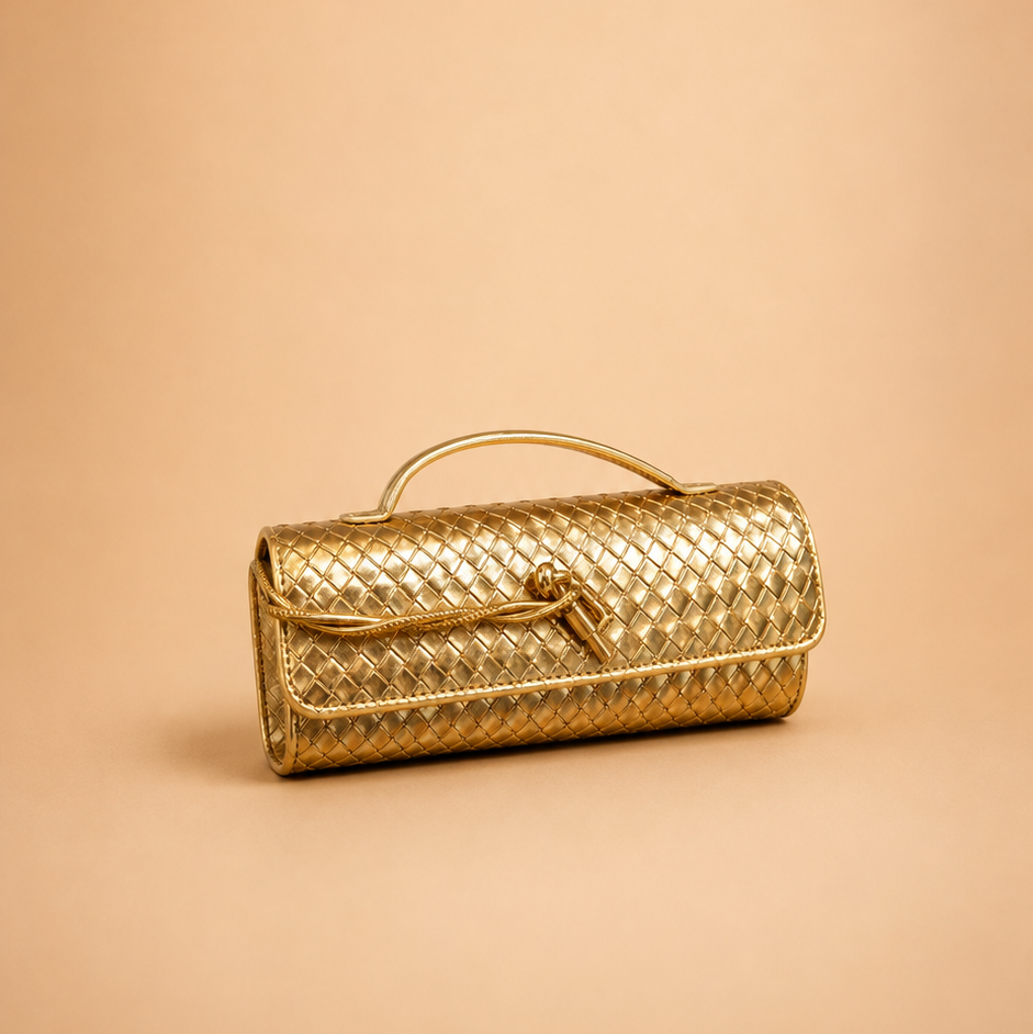 Gold Woven Clutch Handbag