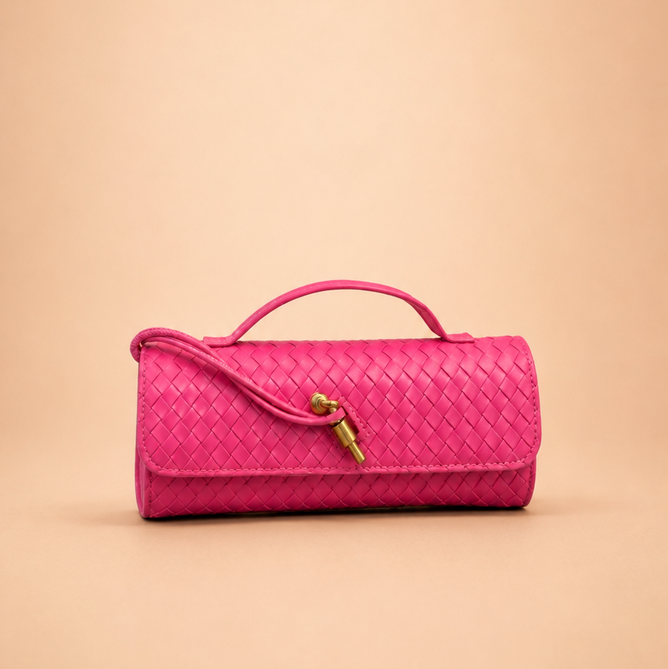 Pink Woven Clutch Shoulder Bag