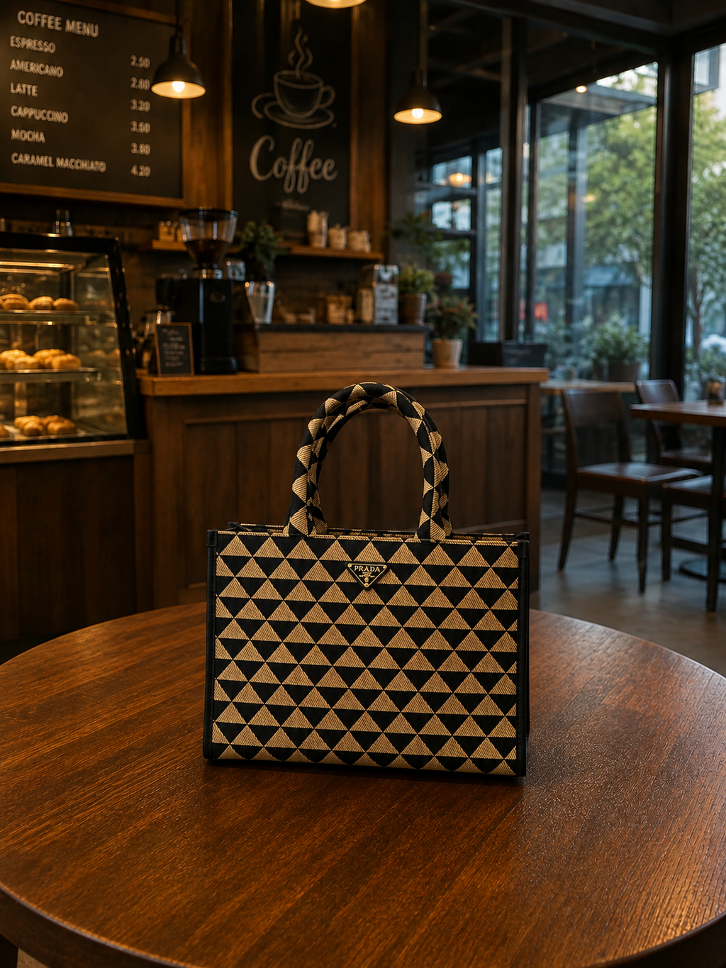 Premium Geometric Pattern PARADA Tote Bag – Black & Beige Structured Handbag