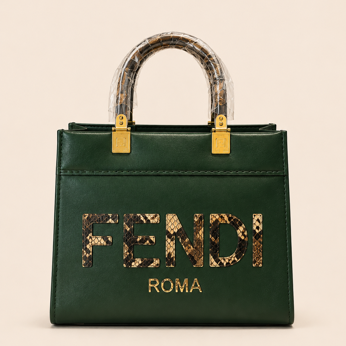 Premium Emerald Green FENDI Structured Tote Bag with Gold Handles with Luxury Box Packed