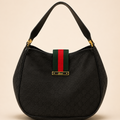 Premium Black Monogram GUCCI TOTE  Bag with Web Stripe Detail