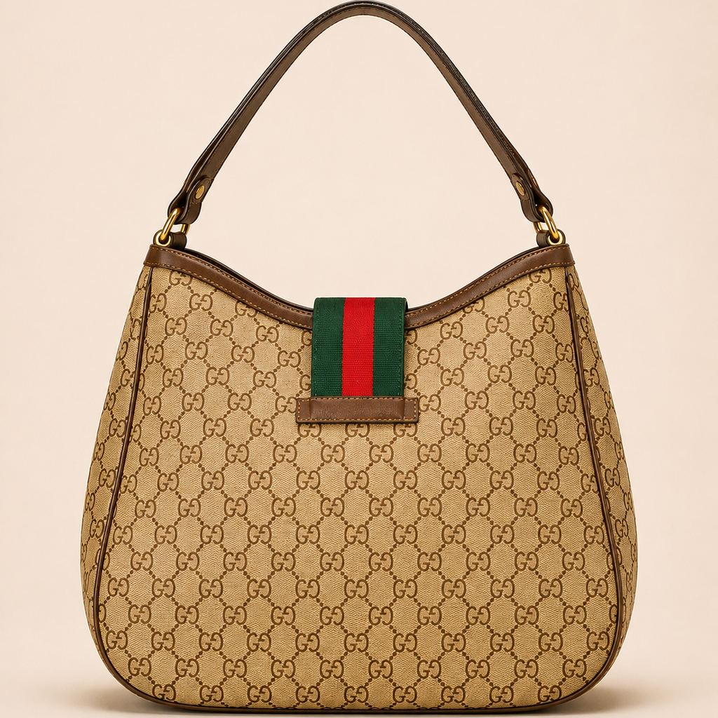 Premium Beige Monogram GUCCI TOTE Bag with Web Stripe Detail