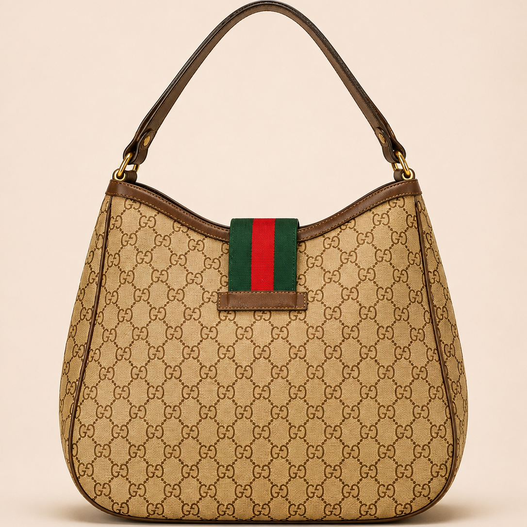 Premium Beige Monogram GUCCI TOTE Bag with Web Stripe Detail