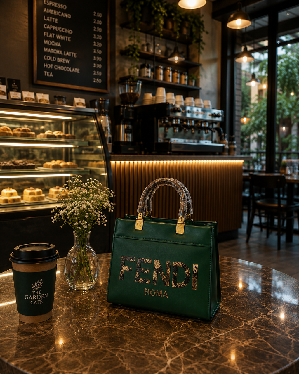 Premium Emerald Green FENDI Structured Tote Bag with Gold Handles with Luxury Box Packed