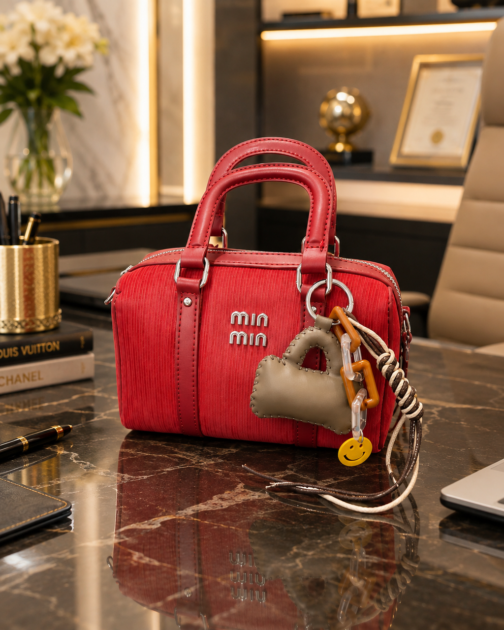 Elegant Red Mini Top Handle Handbag with Detachable Shoulder Strap