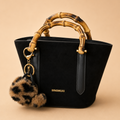 Luxury Black Suede Tote Bag with Wooden Handles