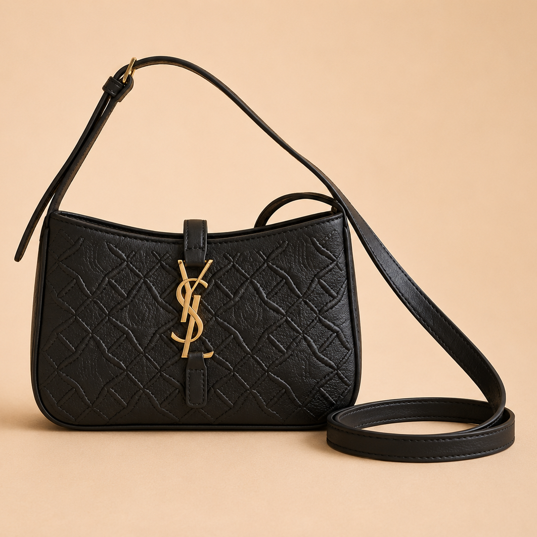 Elegant Black Quilted Shoulder Bag with Crossbody Strap
