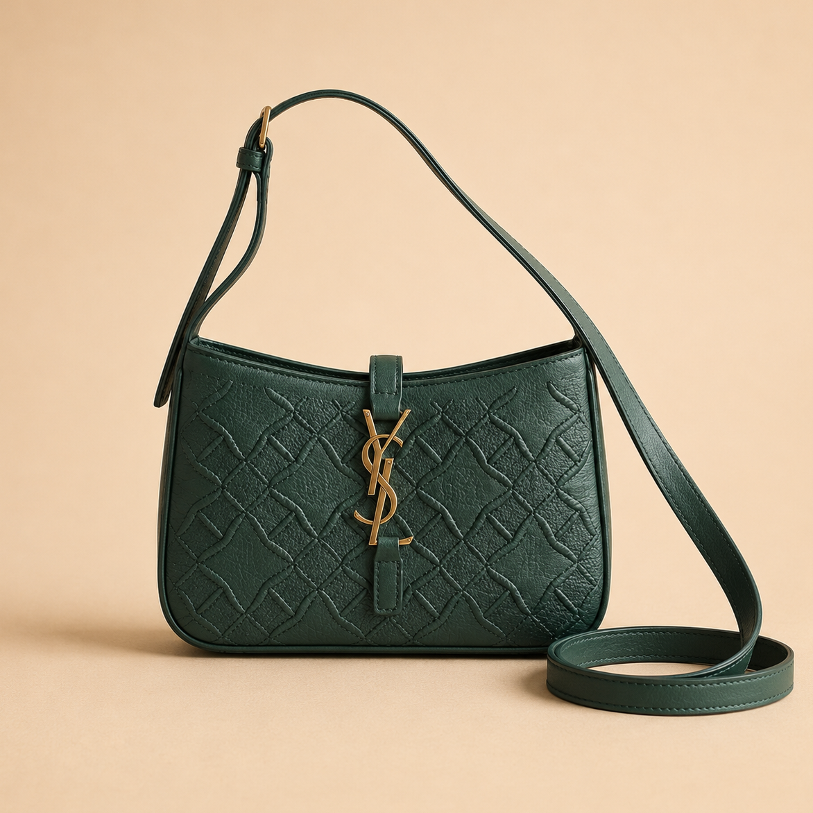 Elegant Emerald Green Quilted Shoulder Bag with Crossbody Strap