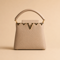 Elegant Beige Pebbled Leather Top Handle Handbag