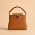 Elegant Tan Pebbled Leather Top Handle Handbag