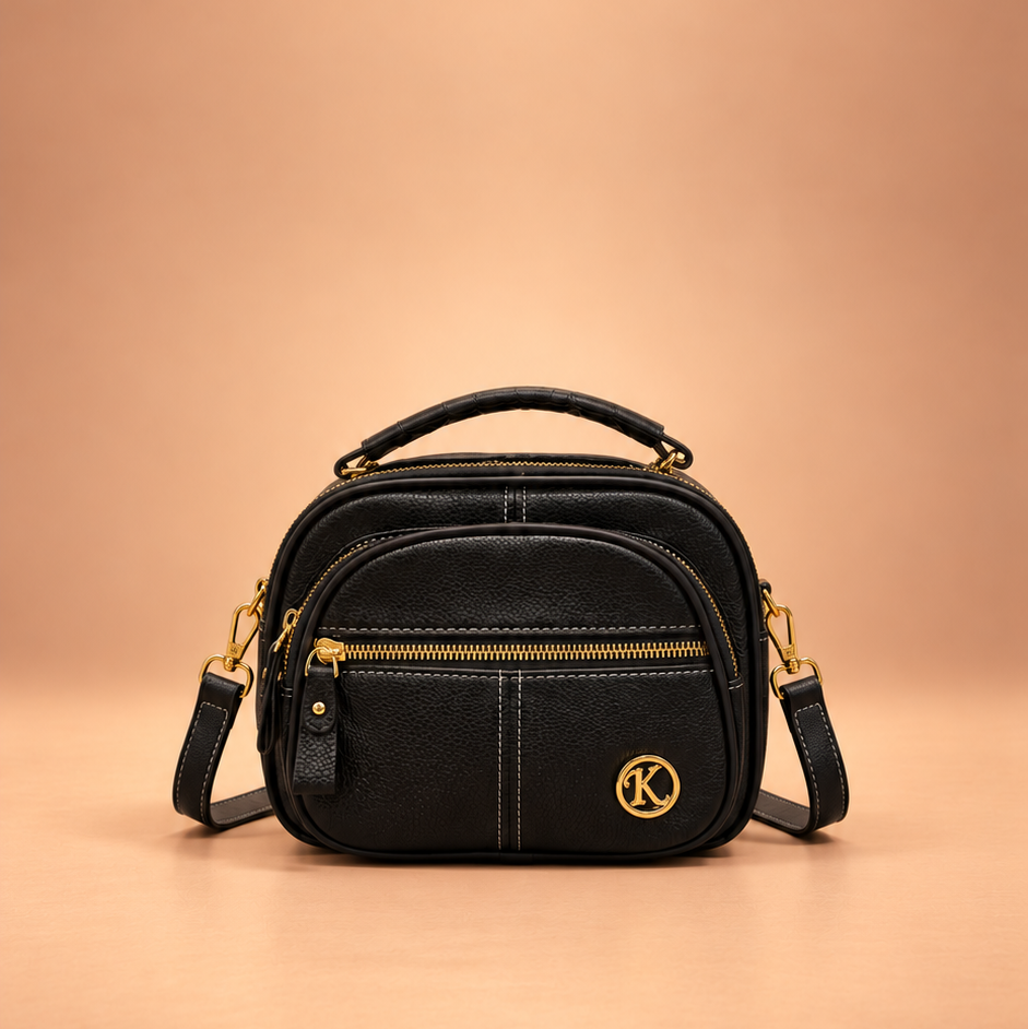 Black Textured Multi-Compartment Crossbody Bag