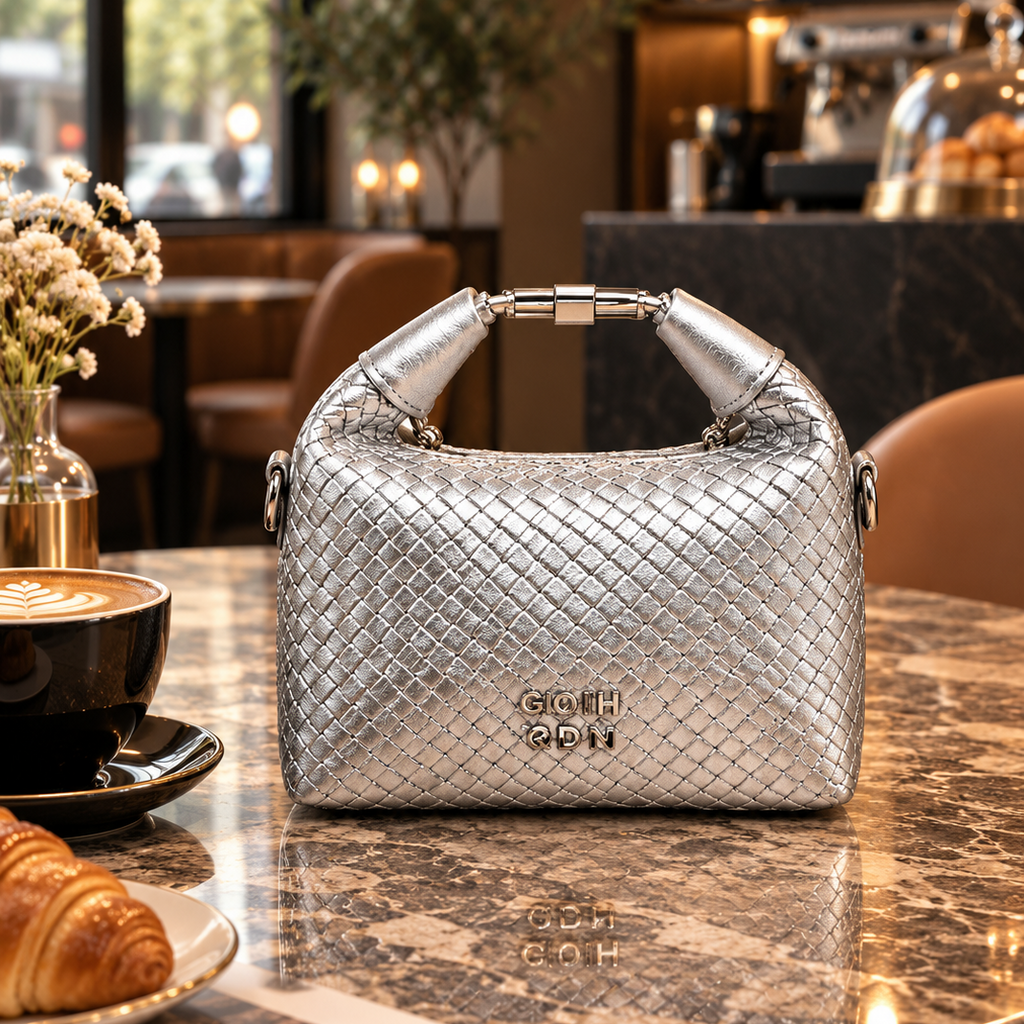 Metallic Woven Leather Trendy Top-Handle Bag