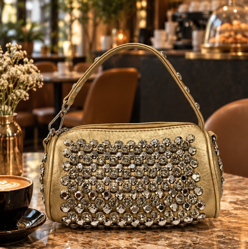 Crystal Gold Embellished Mini Shoulder Bag