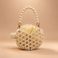 Pearl Collection. HEART OF PEARLS.  Pearl Beaded  Bucket Bag with Pearl Handle