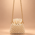 Pearl Collection.IVORY PEARL. Handmade Pearl Beaded Mini Drawstring Bucket Bag