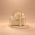 PEARL DROP . Handmade Pearl Beaded Top Handle Shoulder Bag