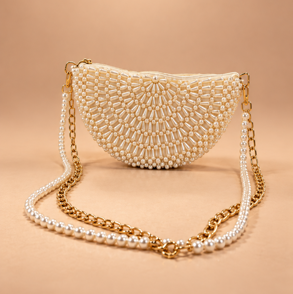 Pearl Collection. MOONLIGHT. Handmade Pearl Beaded Shoulder Bag