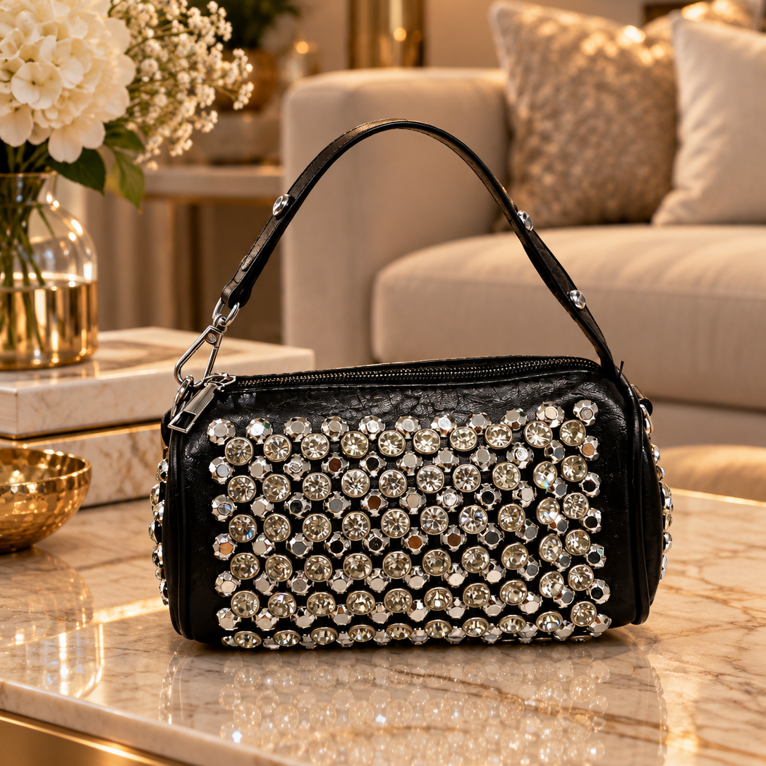 Crystal Black Embellished Mini Shoulder Bag