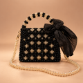 Pearl Collection.MIDNIGHT SPARKLE. HANDMADE Black Beaded Crystal  Bow Shoulder Bag
