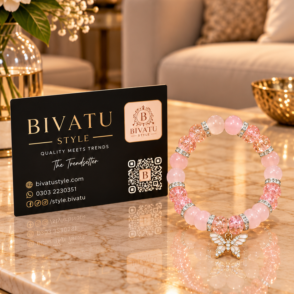 Coral Bliss  Crystal Beaded Butterfly Charm Bracelet